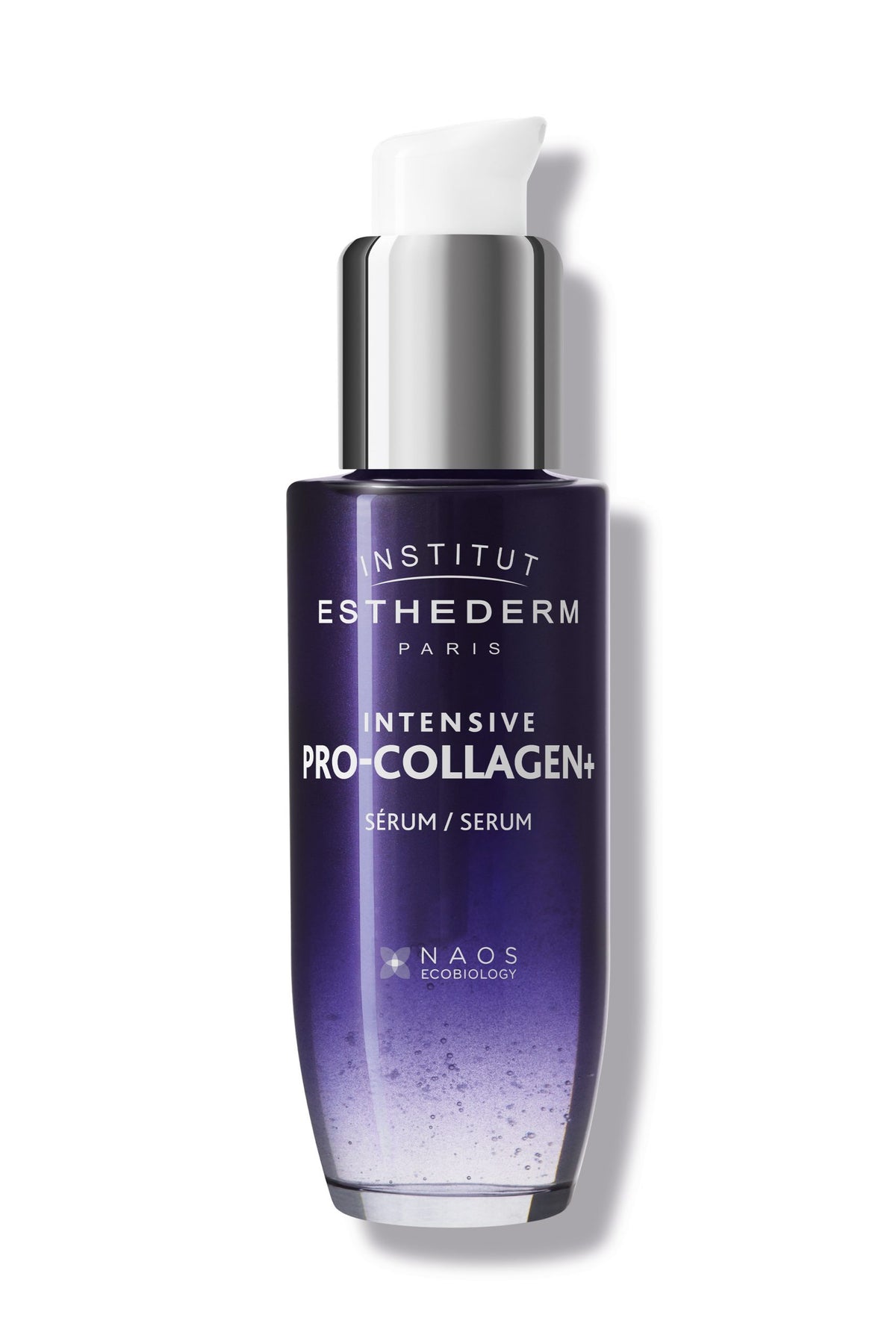 Sérum fermeté visage et cou Intensive Pro-Collagen+ d'Institut Esthederm aux peptides biomimétiques pour stimuler la production naturelle de collagène.
