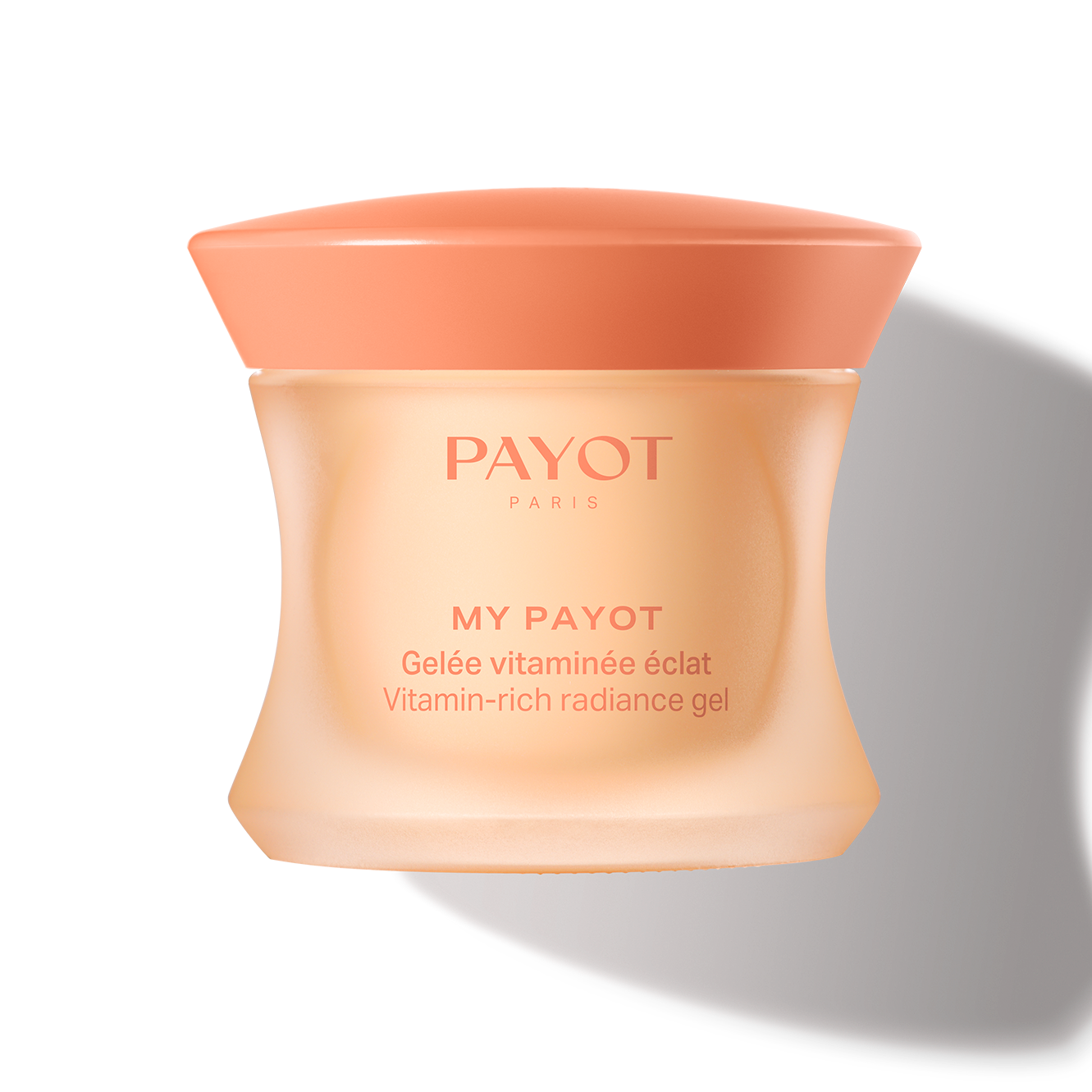 Pot de Gelée Vitaminée Éclat My Payot en verre givré abricot avec son couvercle orange, un soin hydratant et matifiant disponible chez SK Dermo Esthétique.