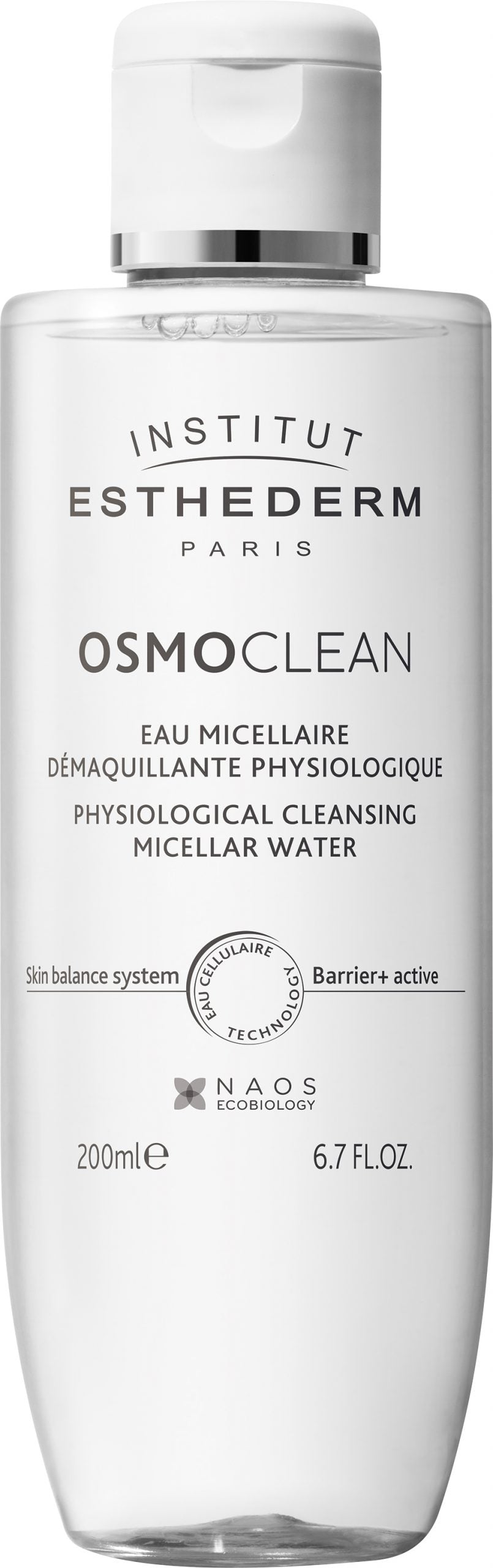 Flacon transparent d'Eau Micellaire Démaquillante Physiologique Osmoclean par Institut Esthederm
